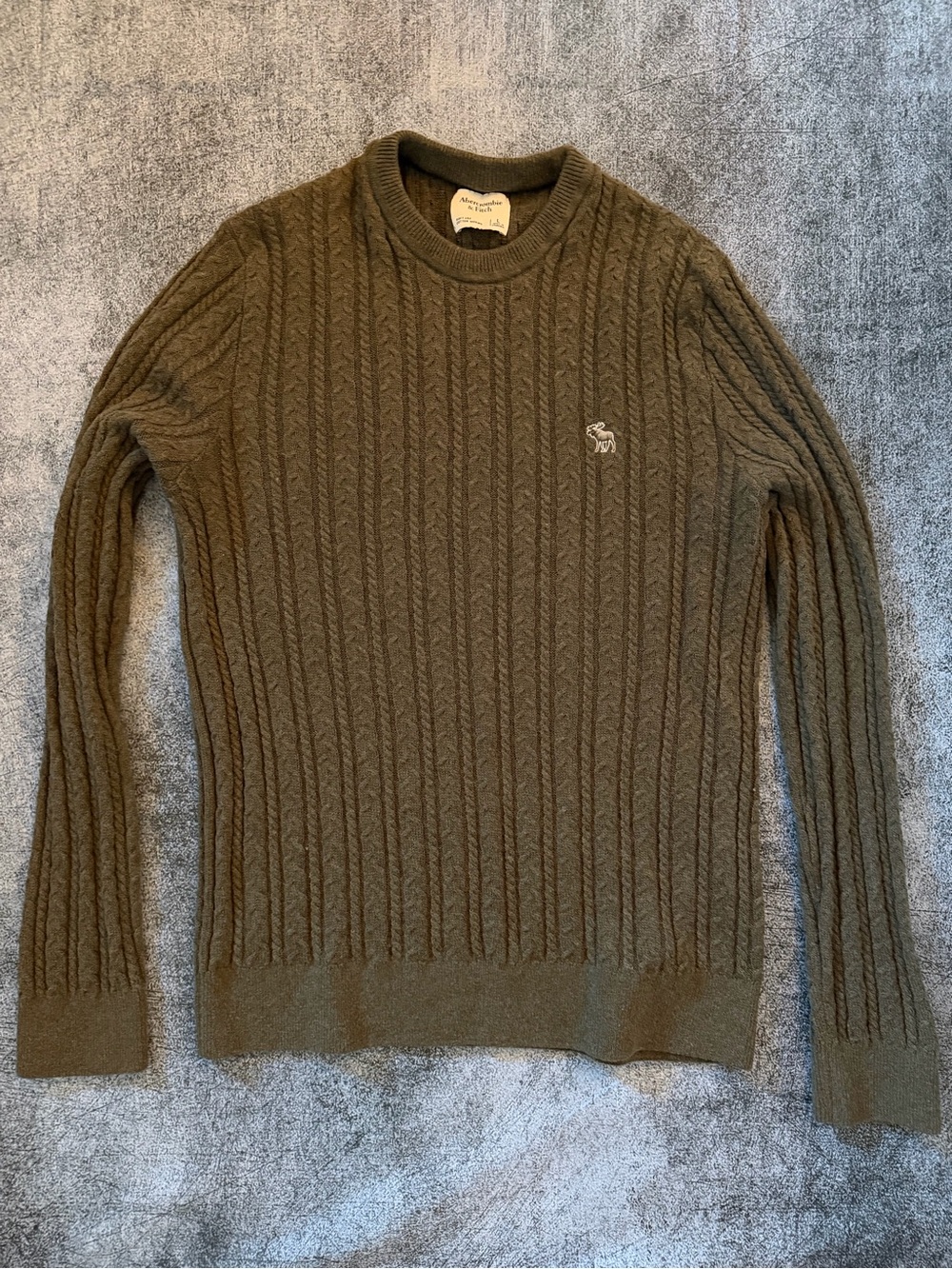 Abercrombie & Fitch Soft A&F Cotton Merino Wool Cable Knit Sweater Olive Green L